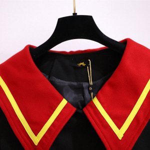 Пальто женское, с контрастным воротником, и капюшоном, цвет черный/красный