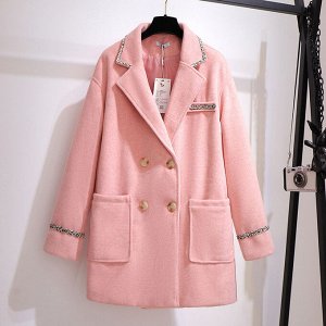Женское пальто прямого кроя, цвет розовый