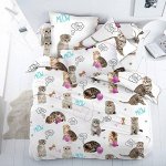Простыня на резинке 080*160 см, перкаль, детская расцветка (Пушистики)