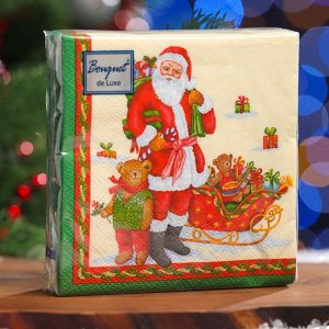 Салфетки Салфетки бумажные   "Дед Мороз с подарками", 3 слоя, 24x24, 25 листов