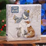 Салфетки бумажные новогодние Art Bouquet &quot;Снеговик и его друзья&quot;, 3 слоя, 24x24 см, 25 листов