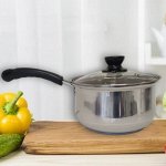 Ковш из нержавеющей стали с крышкой, 18 см/Соусник из нержавейки