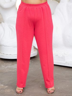 Брюки Симпатичные женские брюки от компании Ee-style. Прямые широкие брюки, выполнены из мягкого вискозного трикотажа кораллового оттенка. Высокая посадка. Пояс на резинке. Универсальная модель на раз