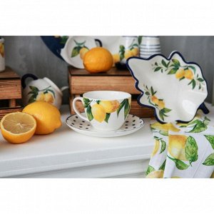 Сервиз фарфоровый чайный Доляна «Лимон», 12 предметов: 6 чашек 250 мл, 6 блюдец d=15,5 см, цвет белый