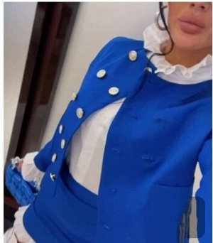 Костюм женский с юбкой, синий, пиджак на пуговицах/Костюм двойка: пиджак + юбка