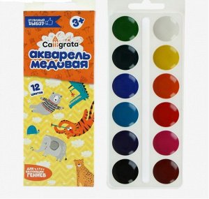 Акварель 12 цветов Calligrata, медовая, без кисти, картон