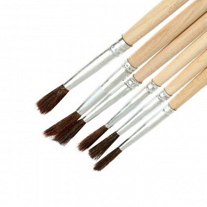 Набор кистей белка круглые 6 штук (№1,2,3,4,5,6) с деревянными ручками в блистере