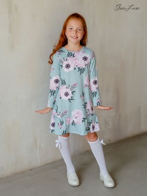Платье Алиса дл/р розы на бирюзовом