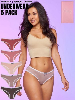 Набор женских трусов TOPANTY 1001, BIKINI, 5 шт/уп, Color Mix