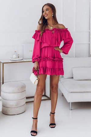 VitoRicci Розовое платье беби-долл с открытыми плечами и длинным рукавом