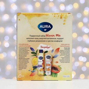 Подарочный набор AURA "Манго и папайя": гель для душа, 250 мл и крем для рук питательный, 75мл