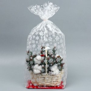 Пакет подарочный с жёстким дном «Снежинки», 14 х 22 х 70 см