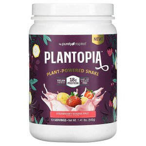 Purely Inspired, Plantopia, растительный коктейль, клубника и банан, 640 г