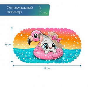 Детский коврик для ванны "ВЕСЁЛОЕ КУПАНИЕ" 36х69 см. (с присосками) - Котёнок на круге