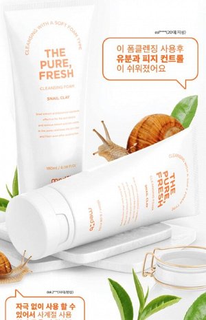 The pure, Fresh cleansing foam (Snail Clay), Освежающая очищающая пенка c экстрактом муцина улитки 180мл 1/50, Корея