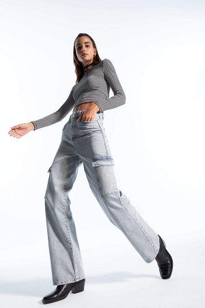 Широкие джинсы карго 90-х с высокой талией