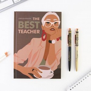 Подарочный набор «The BEST TEACHER»: ежедневник А5, 80 листов и 2 шт ручки (шариковые, 1 мм, синяя,красная паста)