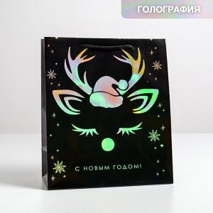 Пакет голография «Новый год», ML 23x27x11.5 см