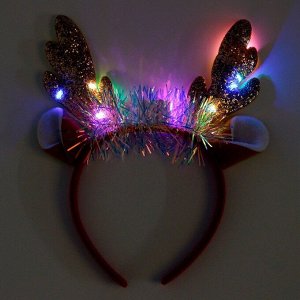 Карнавальный ободок «Рожки» с ушками, световой
