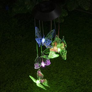 Садовый светильник на солнечной батарее «Бабочки», 12.5 ? 86 ? 12.5 см, 6 LED, свечение мульти