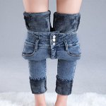 Женские утепленные джинсы скини с завышенной талией, цвет синий