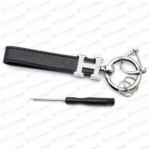 Брелок на ключи с кожаным черным ремешком и  буквой "Н" со стразами (с отверткой в комплекте)