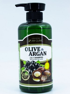 Шампунь для волос и кожи головы olive & argan 2in1 shampoo, 500 ml 3w clinic