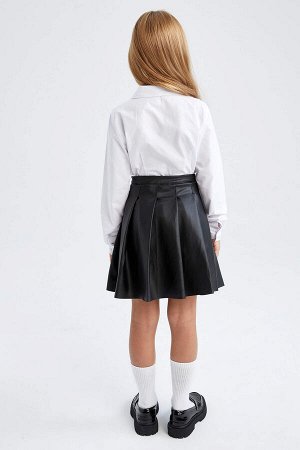 Плиссированная юбка из искусственной кожи для девочек