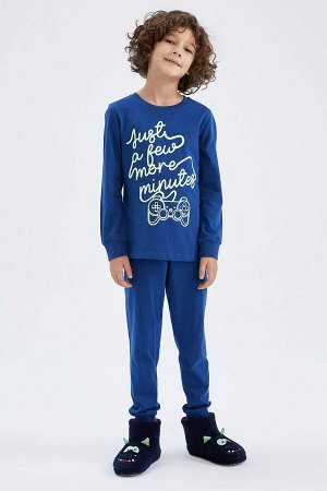 DEFACTO Пижамный комплект с длинными рукавами и принтом для мальчиков