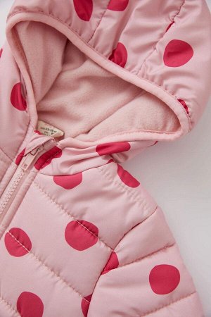Пальто на флисовой подкладке с капюшоном и карманом в горошек для маленьких девочек