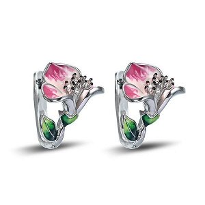 Серьги Покрытие серебро 925, фианиты, эмаль