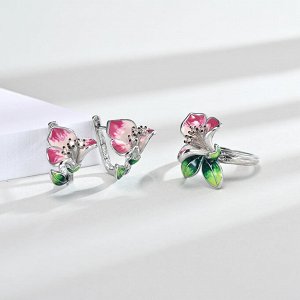 Серьги Покрытие серебро 925, фианиты, эмаль