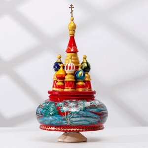 Сувенир музыкальный "Храм", зима, красный фон, ручная роспись