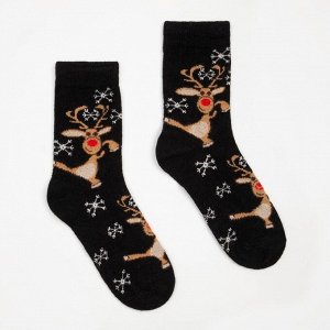 Носки женские шерстяные «Танцующие олени», цвет чёрный, размер 36-40