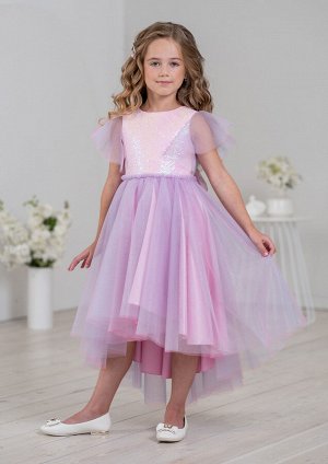 Платье из однотонной атласной ткани, комбинированное с верхним слоем  сетки, цвет роз.бирюзовый
