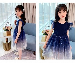 Платье детское, с коротким рукавом, принт "Звезды", цвет синий