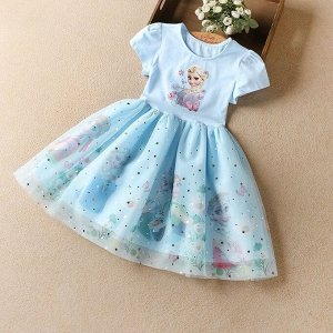 Платье детское, с коротким рукавом, принт "Эльза ("Холодное сердце")", цвет синий