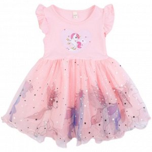 Платье детское, с коротким рукавом, принт "Единорог", цвет розовый