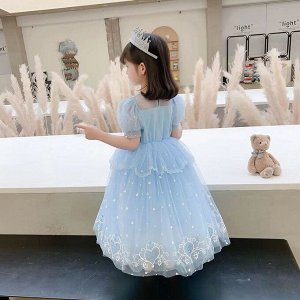 Платье детское, с рукавами фонариками и блестящим верхом, цвет голубой