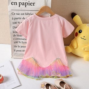 Платье детское, с коротким рукавом, принт "Лисенок", цвет розовый