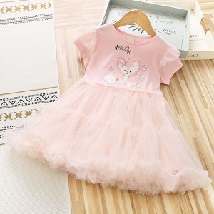 Платье детское, с коротким рукавом и пышной юбкой, принт "Лисенок", цвет розовый