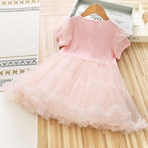 Платье детское, с коротким рукавом и пышной юбкой, принт "Лисенок", цвет розовый