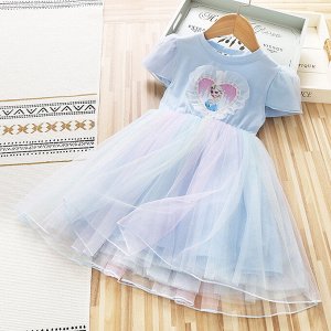 Платье детское, с коротким рукавом, принт "Эльза ("Холодное сердце")", цвет голубой