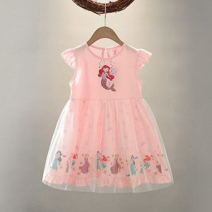 Платье детское, с коротким рукавом, принт "Русалочка", цвет розовый