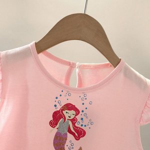 Платье детское, с коротким рукавом, принт "Русалочка", цвет розовый