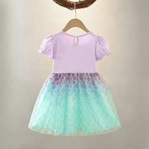 Платье детское, с коротким рукавом, принт "Ожерелье Русалочки", цвет фиолетовый/цвет морской волны