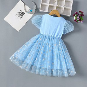 Платье детское, с коротким рукавом фонариком, принт "Эльза ("Холодное сердце")", цвет голубой