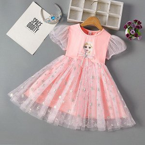 Платье детское, с коротким рукавом фонариком, принт "Эльза ("Холодное сердце")", цвет розовый
