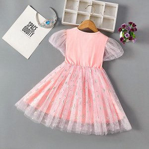 Платье детское, с коротким рукавом фонариком, принт "Эльза ("Холодное сердце")", цвет розовый