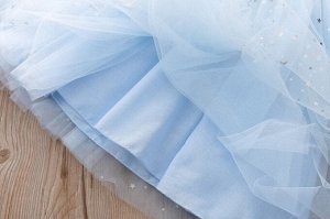 Платье детское, в рубчик, с коротким рукавом, принт "Эльза ("Холодное сердце")", цвет голубой